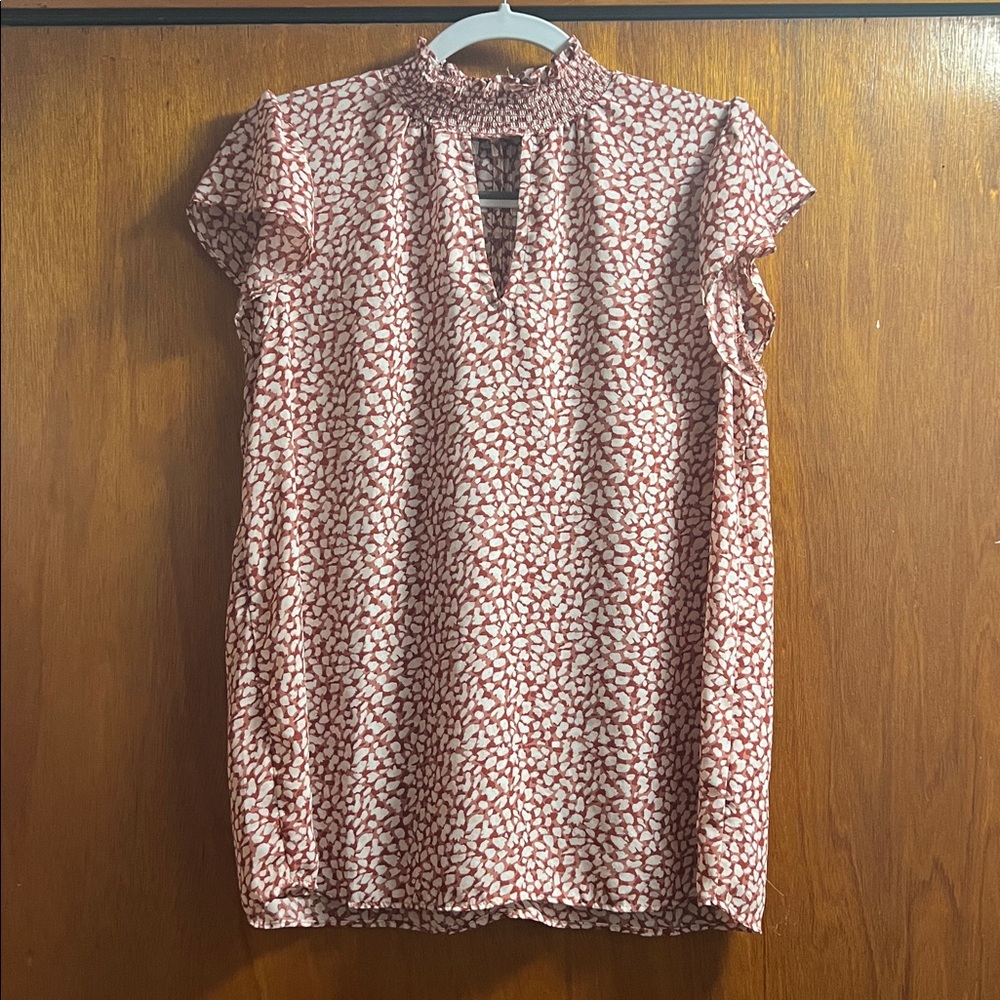 Smocked Neck Cap-Sleeve Printed Top - Pink Cream